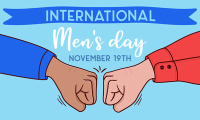 Vector illustration for International Men's Day,  November 19th, two men saluting with their fists, Congratulations.