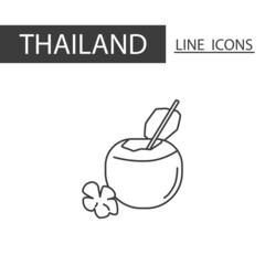 Coconut Thailand icon. The icons as Thai signature in black lines.
