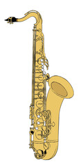 Tenor saxophone sketch in color. Saxophone vintage illustration.