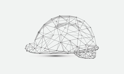 Geometric polygonal shape black vector of Construction Helmet. Consisting of points, lines, and low poly shapes in the form of design on white background.