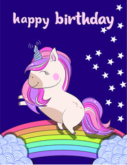 Unicorn Happy Birthday card,Greeting card vector,cute unicorn vector illustration