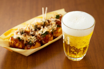 たこ焼き　タコ焼き　自宅でたこ焼き　木舟　ビール