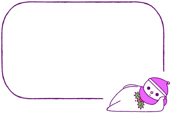 横になってだらける雪だるまのフレーム（紫色） - obrazy, fototapety, plakaty