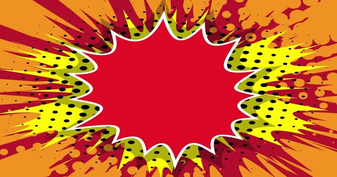 Important. Comic Book words. Motion poster. 4k animated text on abstract comics background. Retro pop art style.