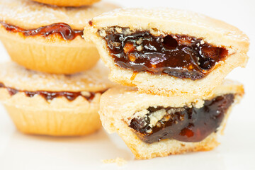 Detailed close up of a fresh baked fruit mince pies