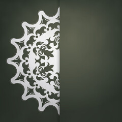 Dark green postcard with abstract white ornament ready for printing.