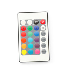 Modern lighting remote control isolated on white, top view