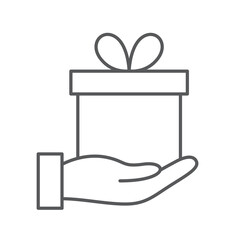 Gift box in hand. Simple line icon.