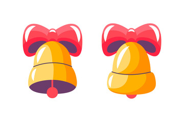 bells with a bow. vector gold Christmas bells with bows and holly isolated on a white background. Vector illustration