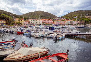 Fototapeta na wymiar Cavo, Island of Elba Province of Livorno Italy - 20 September 2021 Colorful port of Cavo