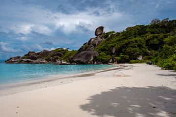 Similan Islands Phuket, tropical white beach with palm trees and blue ocean in Thailand Andaman sea