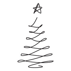 continuous single drawn one line christmas tree. Line art. winter holiday christmas doodle. Happy new year party design