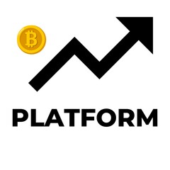 Cryptocurrency word "Platform" with arrow up and yellow coin isolated on white background