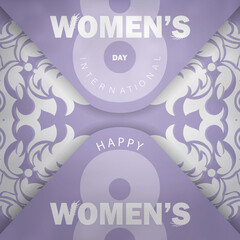 Greeting card international womens day purple color with vintage white pattern