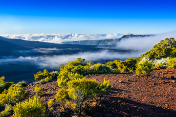 Landscape with cliffs of the volcanic area at Reunion Island