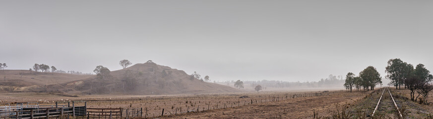 Misty Panorama of Abandoned Railway at Old Ben Lomond Rd NSW Australia