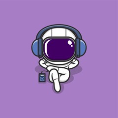 cute cartoon astronaut relaxing listening to music. vector illustration for mascot logo or sticker