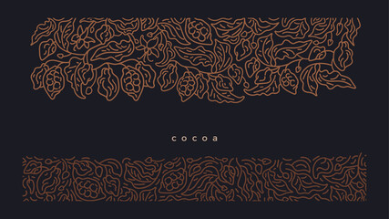 Cocoa golden border on black background. Art line