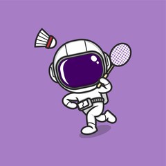 cute cartoon astronaut playing badminton. vector illustration for mascot logo or sticker