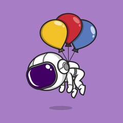 cute cartoon astronaut floating using balloons. vector illustration for mascot logo or sticker