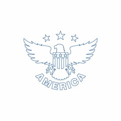 Fototapeta na wymiar Colored illustration of an eagle, stars and text on a white background. Design element for poster, emblem, print, sticker and label. Vector illustration. Symbols of the USA.