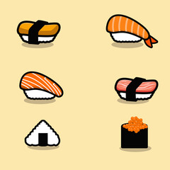 set of delicious sushi cartoon
