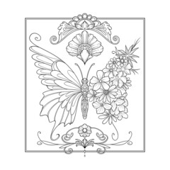 Butterfly Flowers Vector Illustration Coloring page