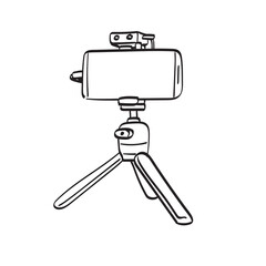 line art smart phone and tripod with microphone illustration vector isolated on white background