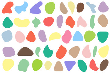 inkblot color pastel blotch vector with simple oval round shape, random geometric blob pattern set. Colorful liquid fluid ink blotches drop spot collection, abstract pebble or stone silhouette
