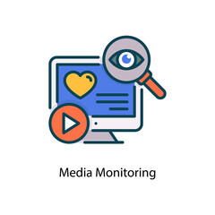 Media Monitoring vector Fill Outline Icon Design illustration. Social Media Symbol on White background EPS 10 File