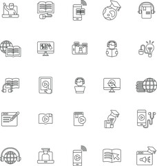 Outline Online Education and Elearning flat icon vector collection set