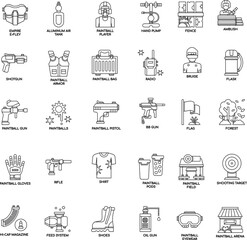 Outline Paintball and BB Gun , flat vector icon elements collection set