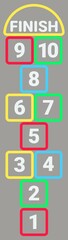Hopscotch. Children's game 'classes' colored with numbers. Vector illustration