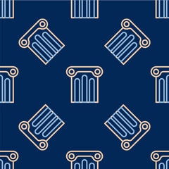 Line Ancient column icon isolated seamless pattern on blue background. Vector