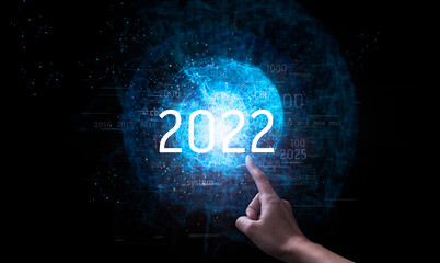 浮かぶ地球と2022年のホログラムのアブストラクト背景