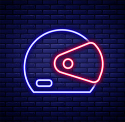 Glowing neon line Racing helmet icon isolated on brick wall background. Colorful outline concept. Vector