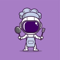 cute cartoon astronaut becomes a chef. vector illustration for mascot logo or sticker