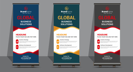 Creative Business Roll Up Signage Banner Template Design.