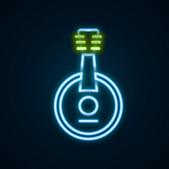 Glowing neon line Banjo icon isolated on black background. Musical instrument. Colorful outline concept. Vector