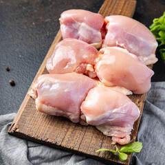 raw chicken meat boneless thigh pulp poultry fresh meal snack on the table copy space food background rustic 