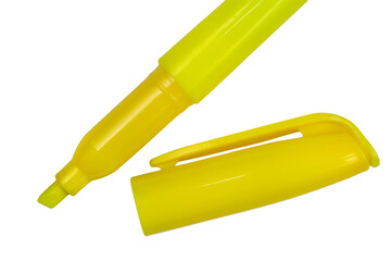 Yellow marker and cap from the marker on a white background.
