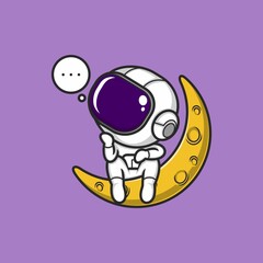 cute cartoon astronaut daydreaming on the moon. vector illustration for mascot logo or sticker