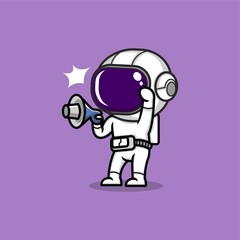 funny cartoon astronaut protest using loudspeaker. vector illustration for mascot logo or sticker
