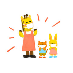 マスクをするキリンの先生と子ども達