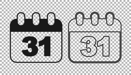 Black Calendar with Halloween date 31 october icon isolated on transparent background. Happy Halloween party. Vector