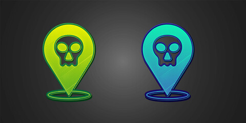 Green and blue Skull icon isolated on black background. Happy Halloween party. Vector