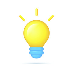 3d cartoon style minimal yellow light bulb icon. Idea, solution, business, creative, electricity, inspiration, strategy concept. Vector illustration design isolated. Simple lamp object symbol. EPS 10