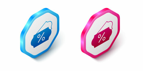 Isometric Discount percent tag icon isolated on white background. Shopping tag sign. Special offer sign. Discount coupons symbol. Hexagon button. Vector