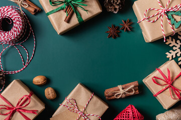 Christmas concept, handmade eco friendly gift boxes