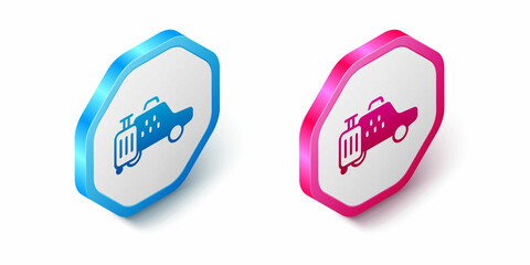Isometric Taxi car icon isolated on white background. Hexagon button. Vector